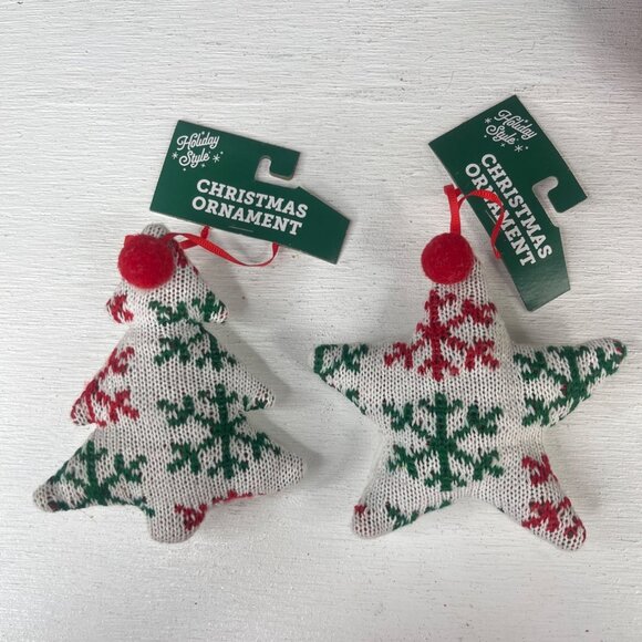 Holiday Style Set Of 7 Christmas Ornaments Knitted Fabric Designs - Picture 3 of 7